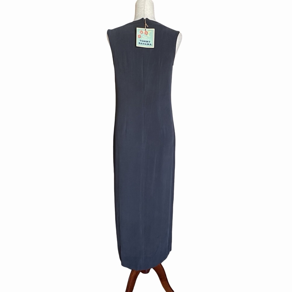 Tommy Bahama 100% Silk Maxi Shift Dress Sz 8 • Starlette Coal Minimalist Coastal - Picture 4 of 10